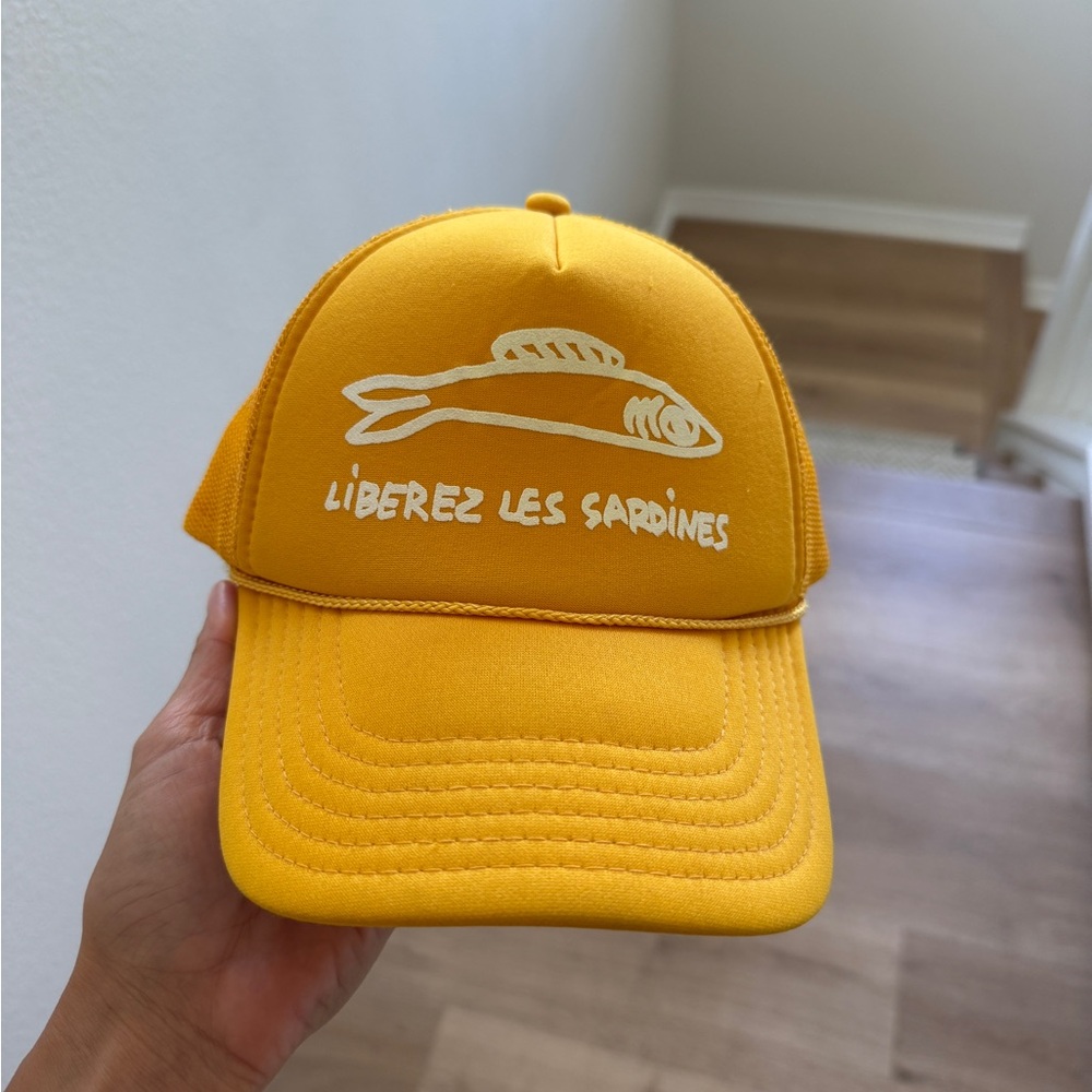 Clare V Yellow "Liberez Les Sardines" Trucker Hat